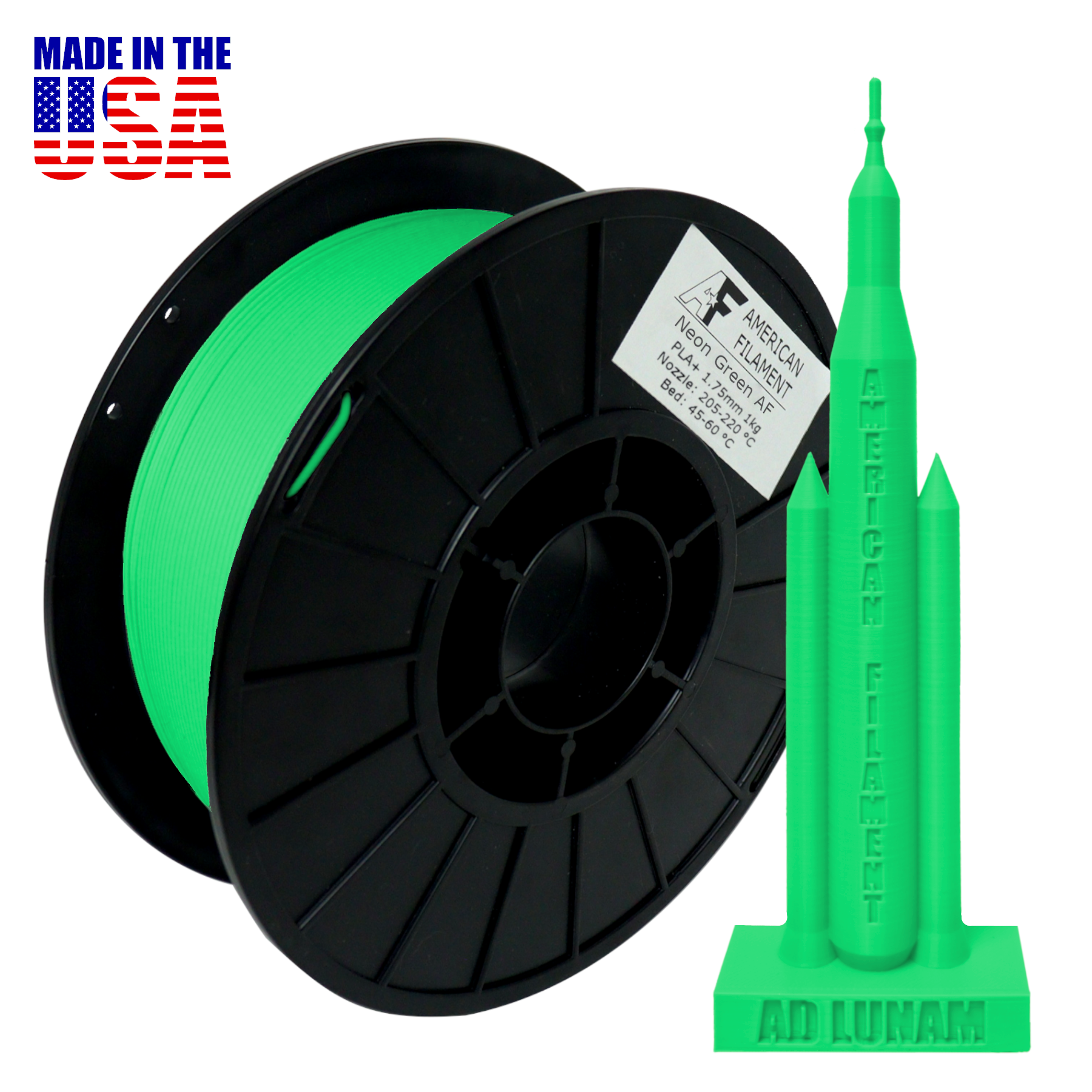 Neon Green AF 1.75mm PLA+ Filament Made in the USA!