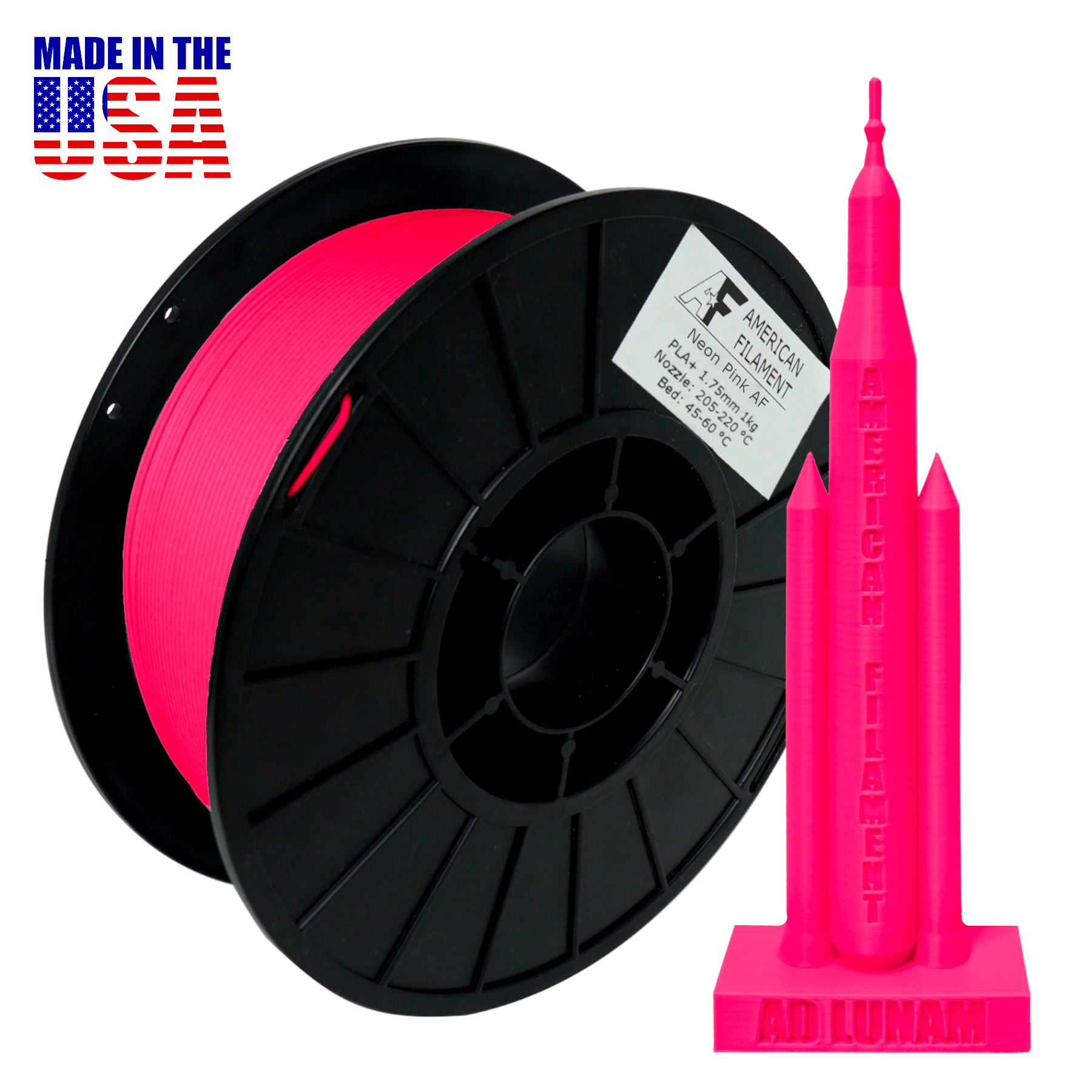 Neon Pink AF 1.75mm PLA+ Filament Made in the USA