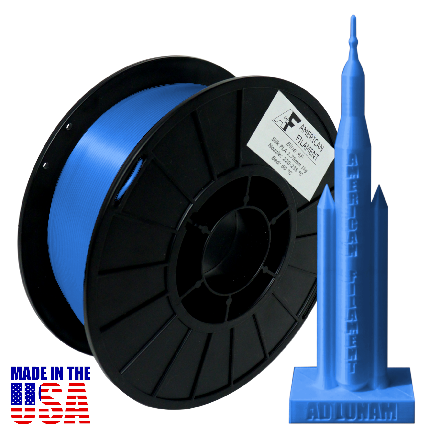 Blue AF Silk PLA 3D Printer Filament, 1.75 mm Diameter, 1 kg Spool