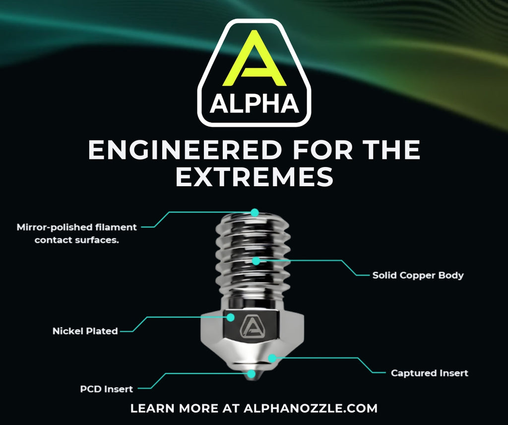 ALPHA PCD 3D Printer Nozzle – Polycrystalline Diamond (V6 / Prusa / K1C / K2P / Qidi Plus4)