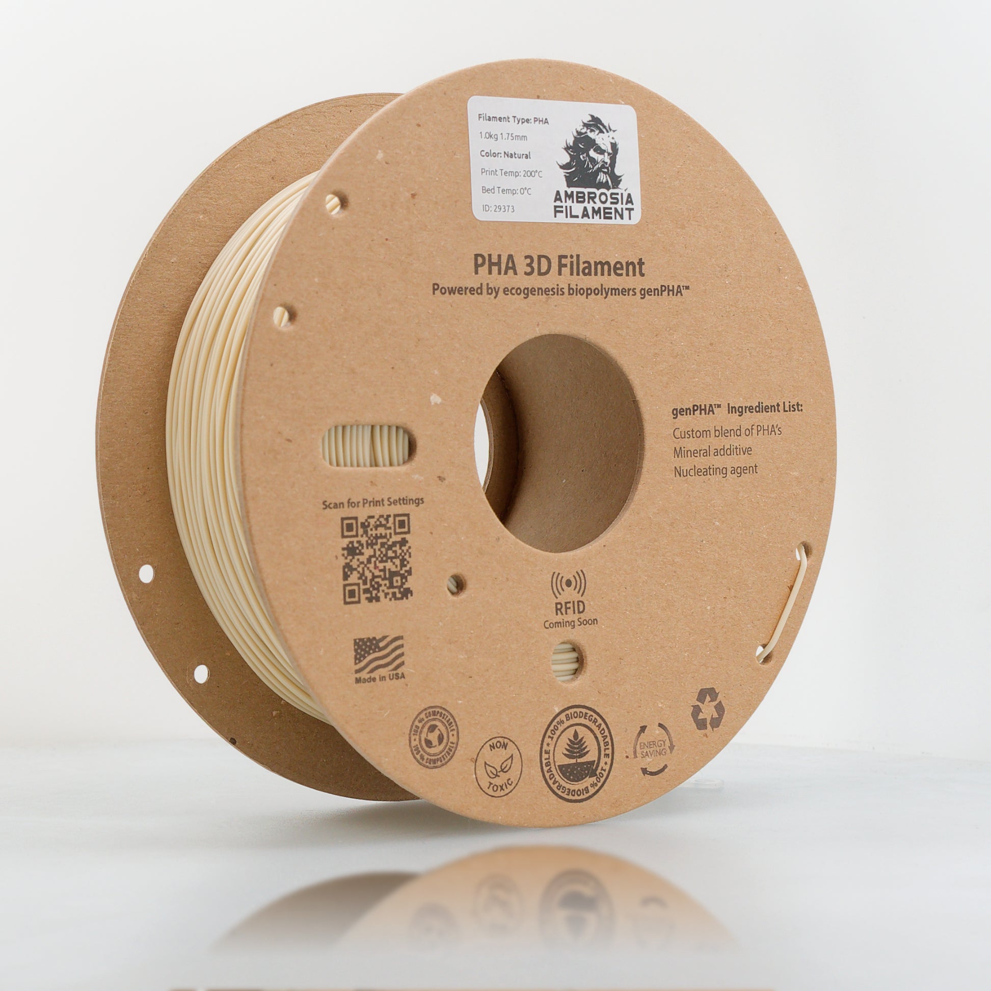 Ambrosia PHA Filament 1KG 1.75mm - Earth Friendly Filament for Everyone-T