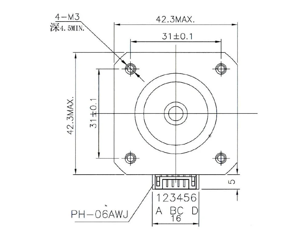 BIQU 42HDB4036Z-24B 1A Nema 17 Motor 1.8 degree Class F High Temp Motor