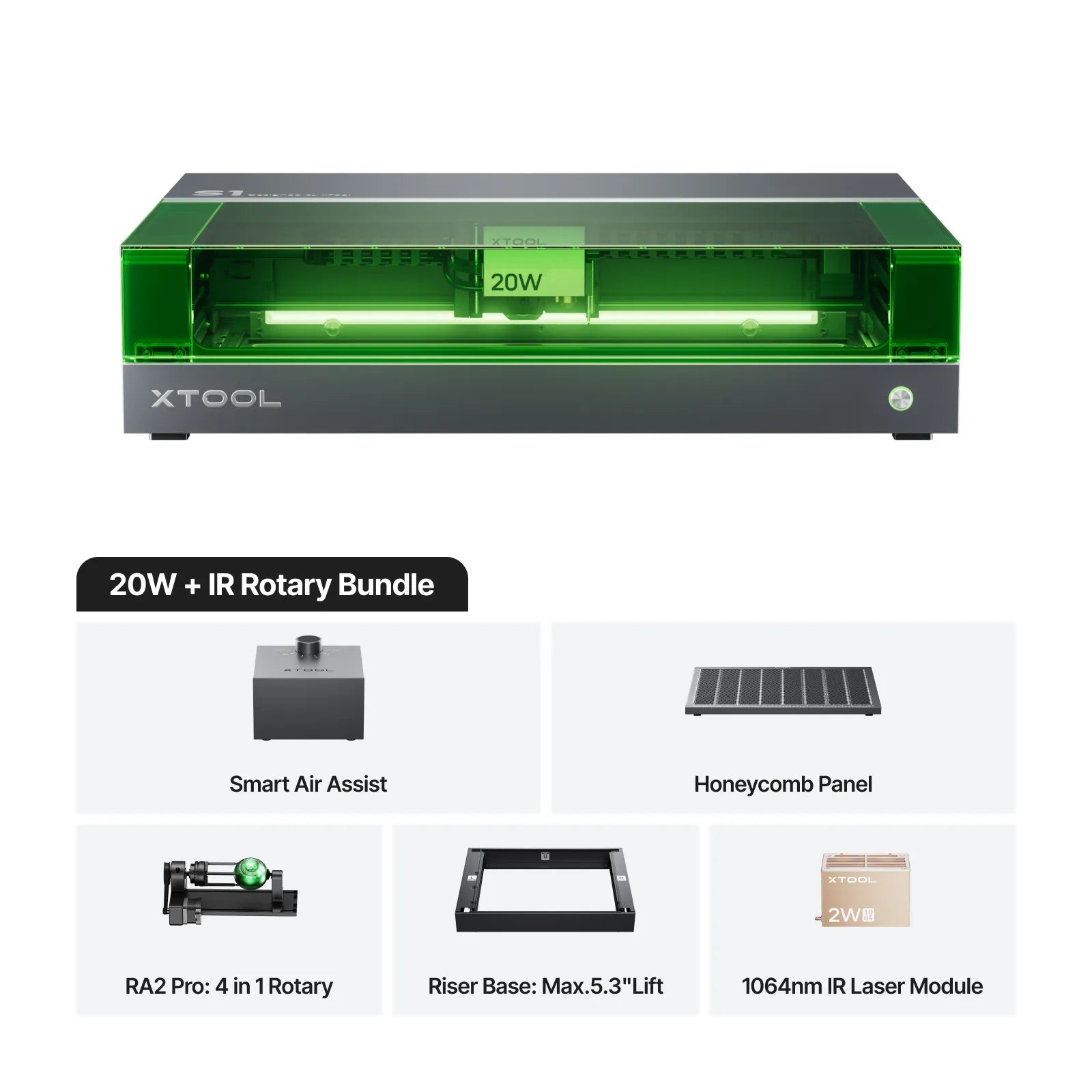 xTool S1 + 1064nm IR Laser Kit: Enclosed Diode Laser Engraver & Cutter