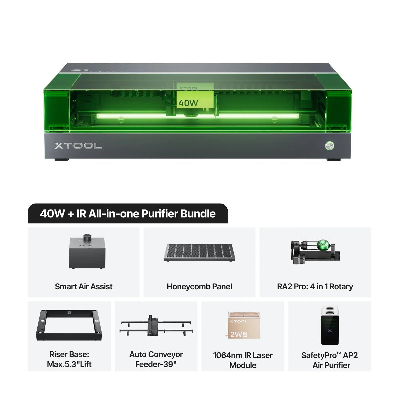 xTool S1 + 1064nm IR Laser Kit: Enclosed Diode Laser Engraver & Cutter