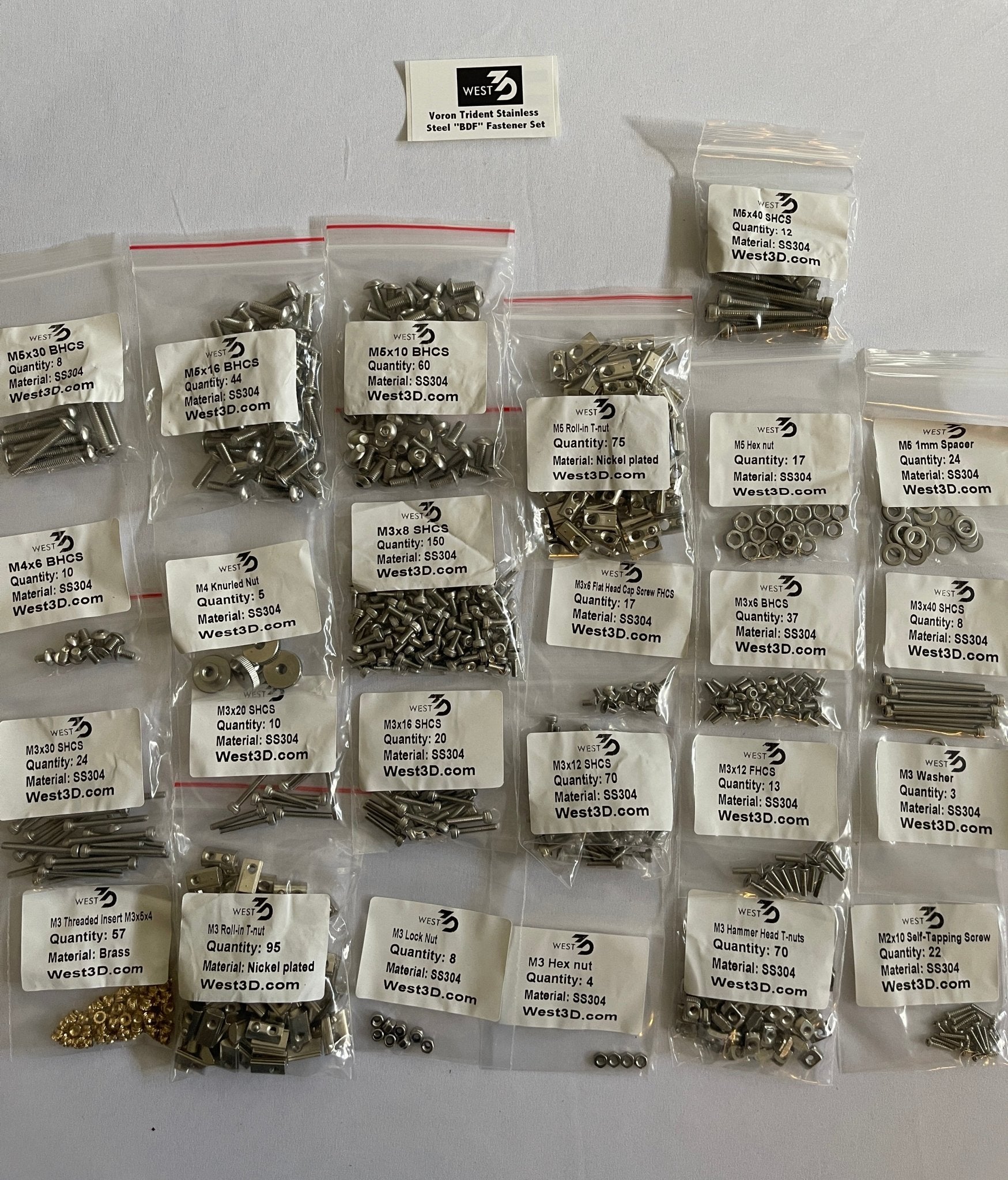 West3D Stainless Steel Fastener Kit for Voron Trident (BDF)